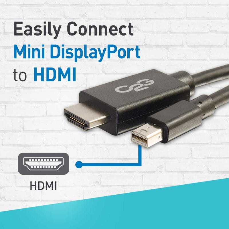 C2G Legrand Mini DisplayPort Adapter to HDMI Cables, Male to Male Displayport Adapter, Black DisplayPort to HDMI Adapter, 6 Foot Adapter Converter, 1 Count, C2G 54421 - Image 2